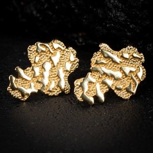 Mens 14k Yellow Gold Nugget 925 Sterling Silver Hip Hop Large Stud Earrings